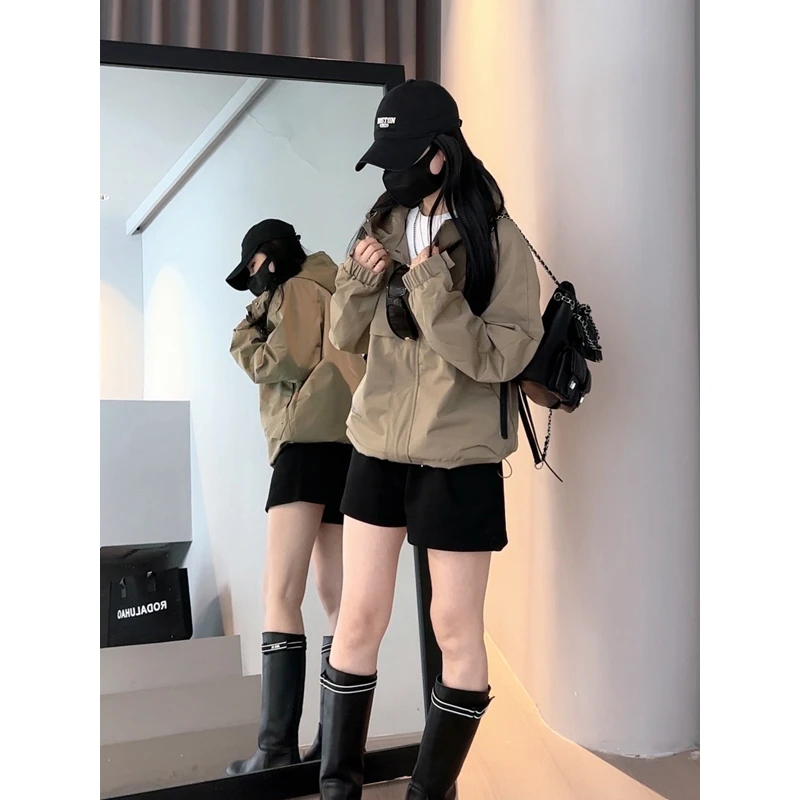 522春季休闲户外旅行防风连帽开衫外套冲锋衣男女情侣款时尚外套