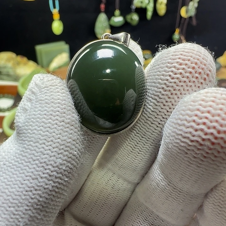 岫岩老玉（透闪石质玉）银S925镶嵌戒指