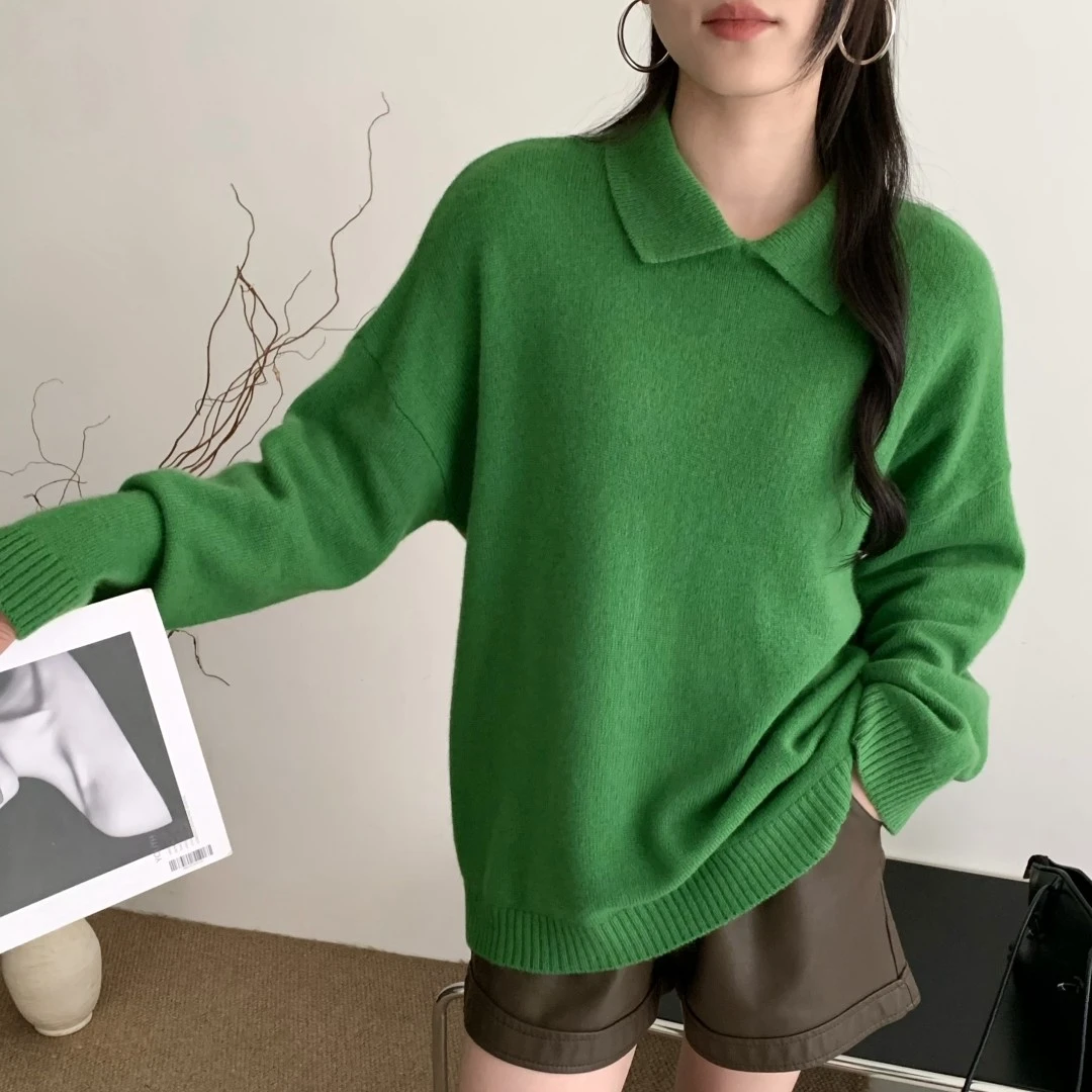 常规款厚款女针织娃娃领衫百搭慵懒风网红女装羊绒