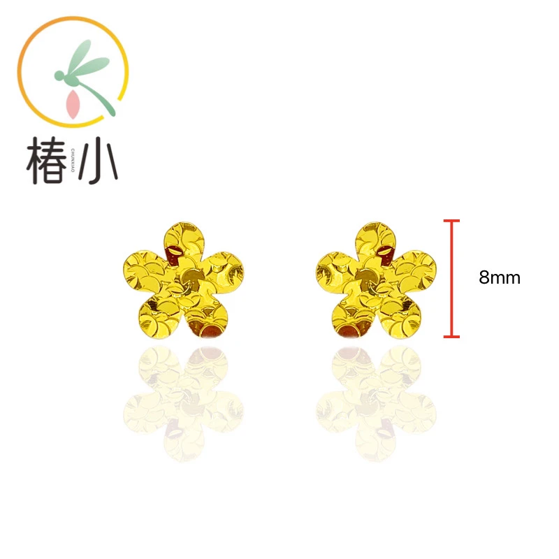925银耳饰 金色碎碎冰格桑花耳钉【椿小】146031