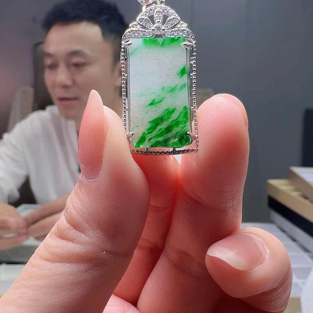 翡翠银S925镶嵌吊坠(不含链)天然