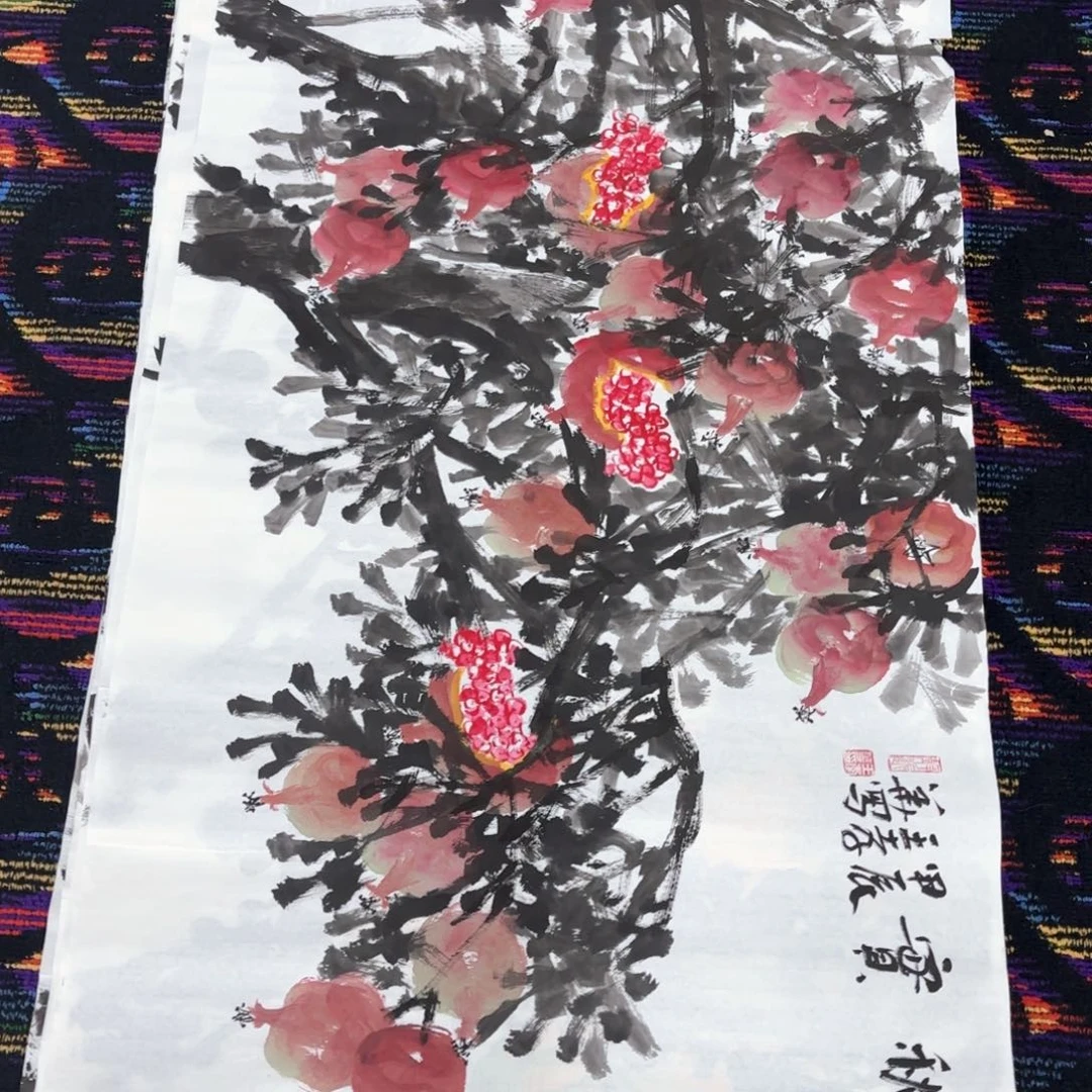 国画王孝华四尺花鸟朱