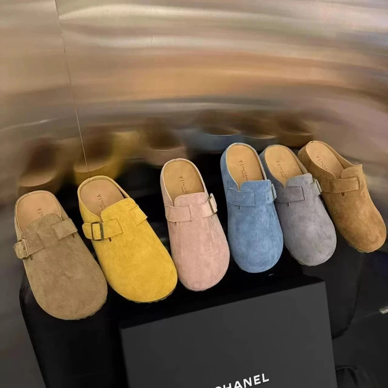 T新款厚底包头【8829】勃肯鞋女外舒适软底复古平底半拖鞋女鞋潮鞋