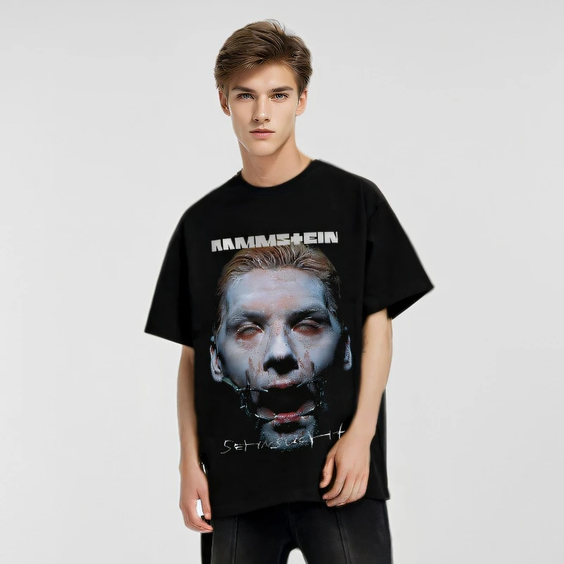 Rammstein Sehnsucht德国战车乐队t恤摇滚做旧短袖vintage潮长袖
