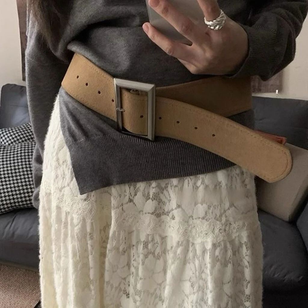 林小野 宽边防麂皮绒腰带