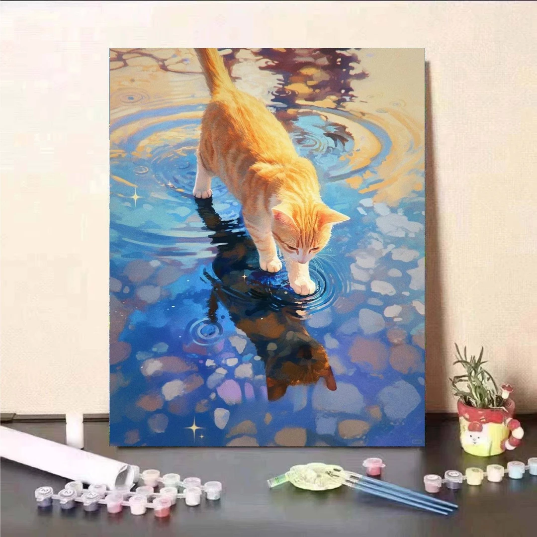 月亮猫咪diy数字油画2025新款治愈系填色油彩画丙烯解压手绘礼物