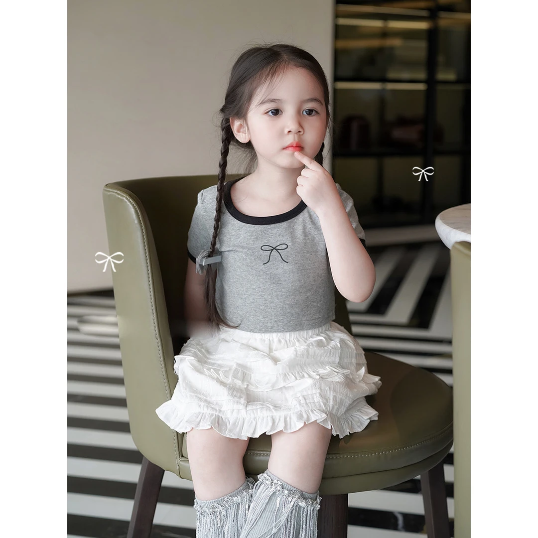 女童套装夏季新款清凉短袖T恤+白色蛋糕裙套装潮中小童