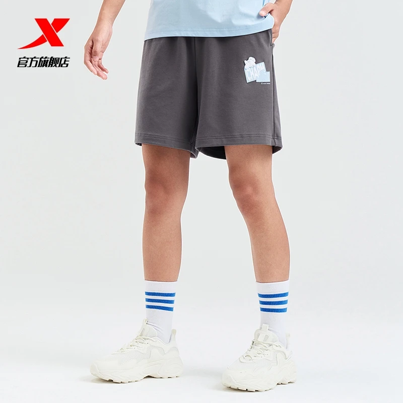 特步运动短裤男夏季新款休闲跑步裤子黑色宽松修身速干针织五分裤