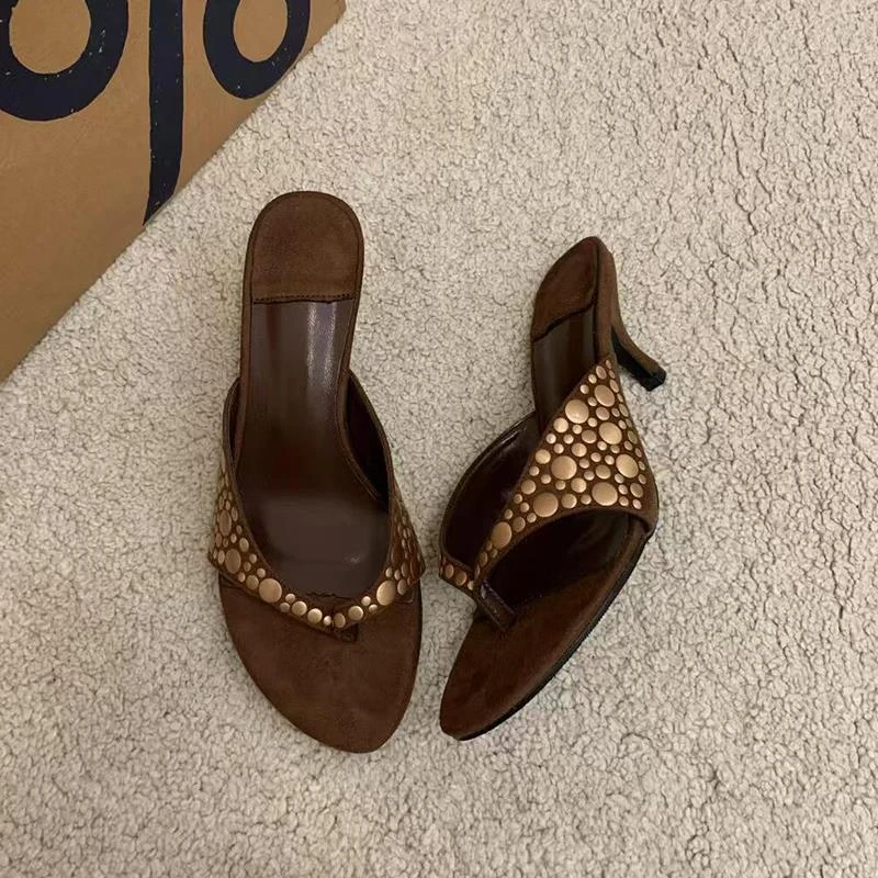 【cufk官方正品】夹趾闪钻拖鞋女外穿方头人字拖度假风法式绝美高跟