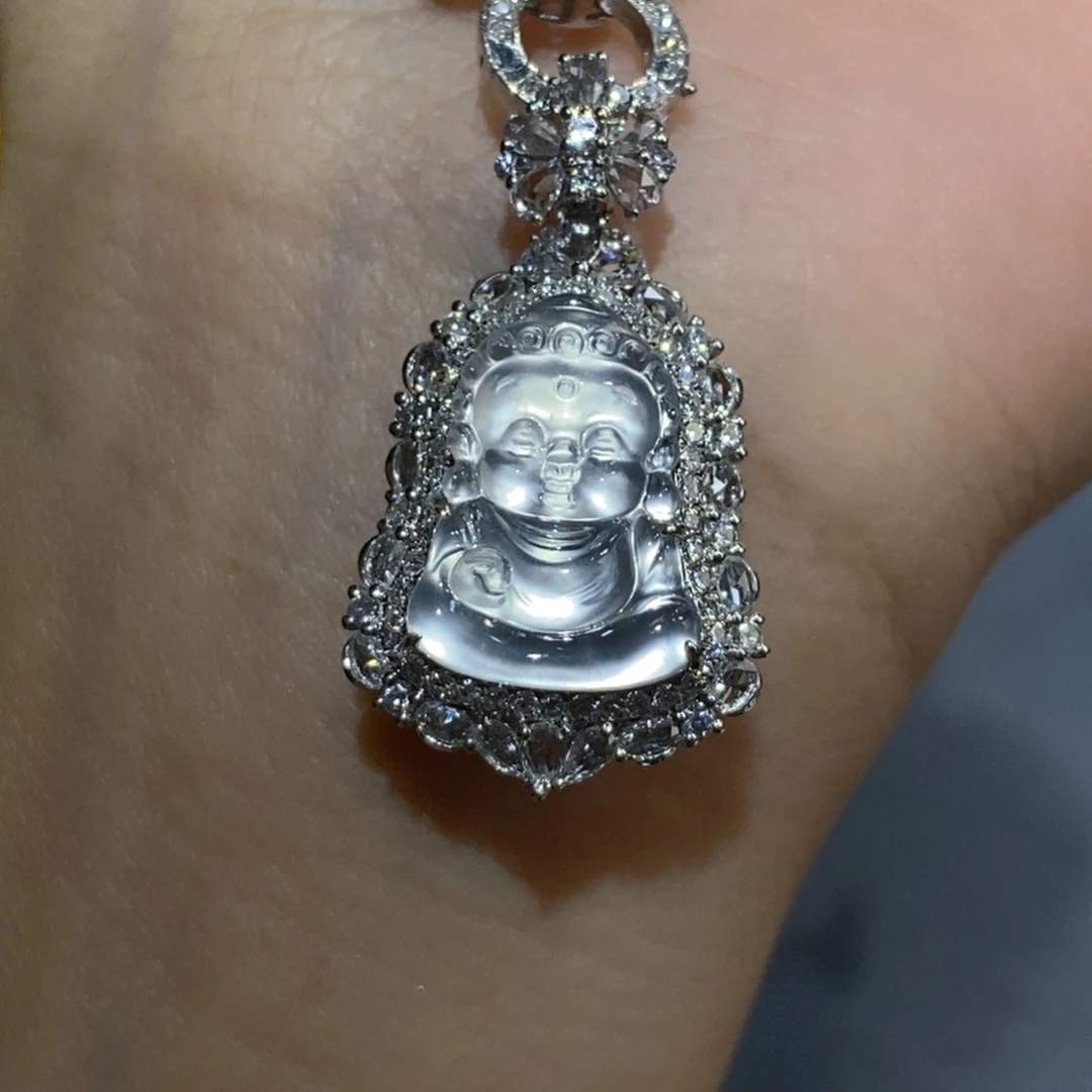 翡翠18K金镶嵌吊坠(不含链)天然缅甸A货翡翠