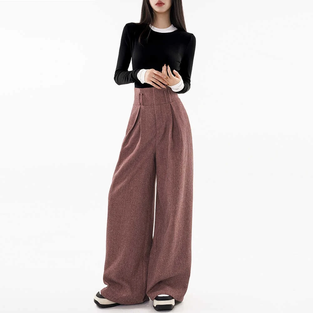 复古高腰显瘦直筒阔腿裤女宽松休闲长裤子K24758