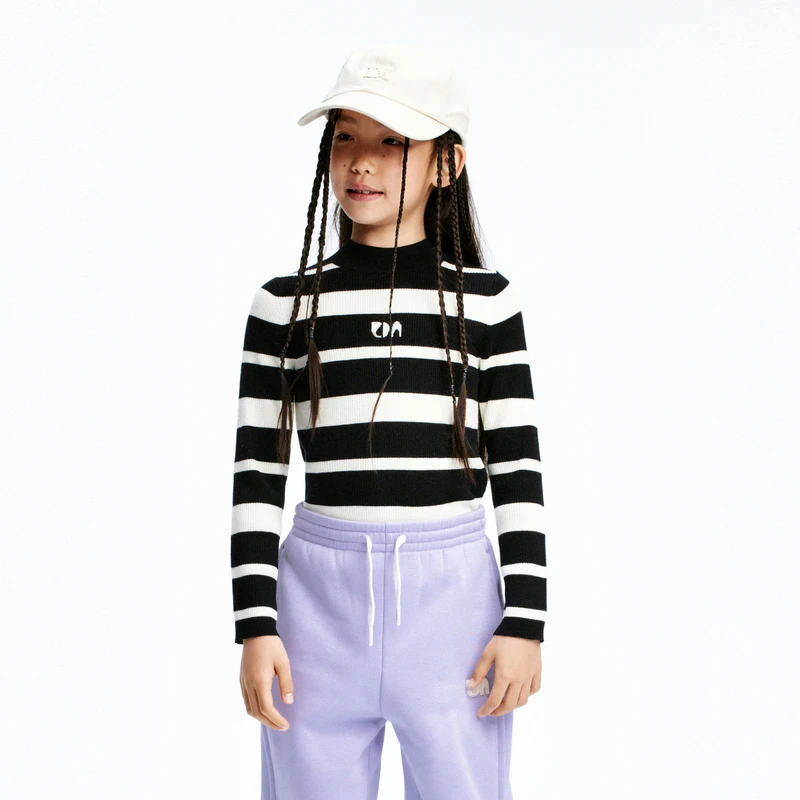 littlemoco童装24冬装新款女童细坑条毛衣打底针织衫#KBD4SWT009