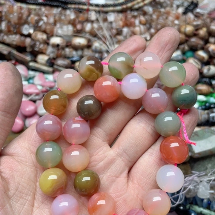 玛瑙/玉髓合金珠宝半成品甜*果一条14mm盐源