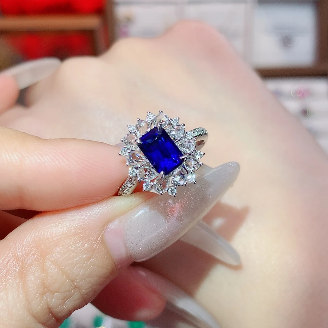 蓝宝石戒指18K金镶嵌1.53ct/天然宝石/七天无理由