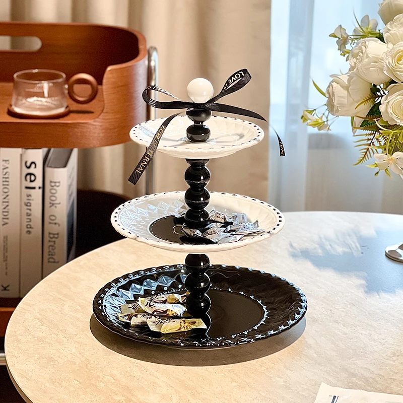 尊慕斯法式水果串盘2025新款家用茶几小香风陶瓷多层水果盘子摆件