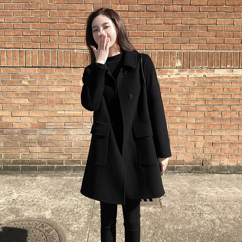 中长款秋冬女显瘦毛呢外套百搭韩版炸街气质200斤呢大衣夹棉加厚