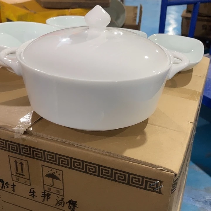 瓷片玉泥10英寸双耳汤碗一个，包邮