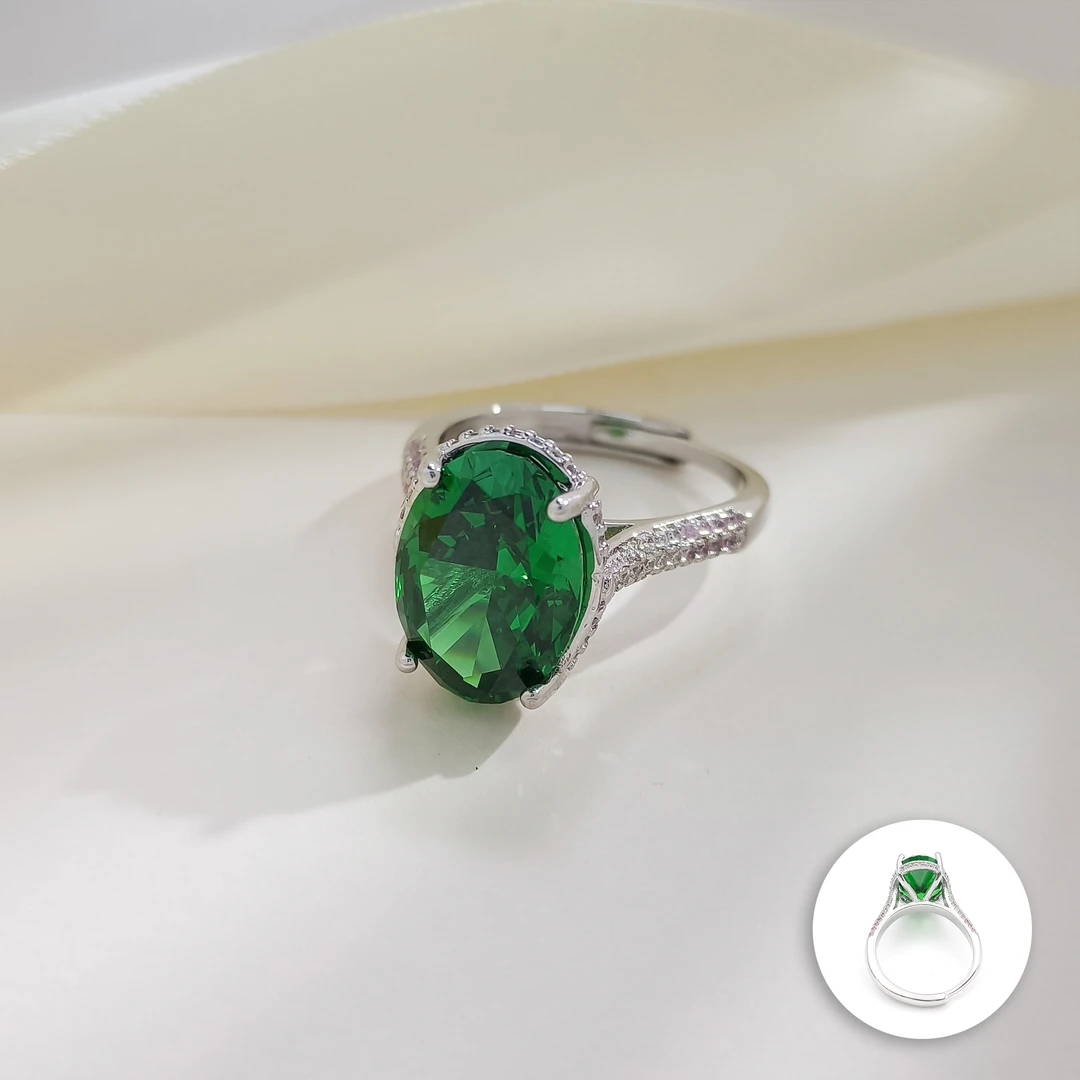 铜合金合成锆石戒指 WGTL-006493【绿涟心浮】 冰花切 戒指时尚气质