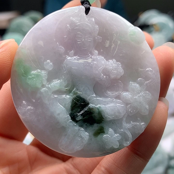 翡翠未镶嵌颈饰山水观音两面工艺福利