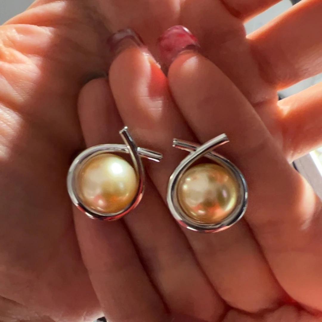 海水珍珠耳饰银S925镶嵌
