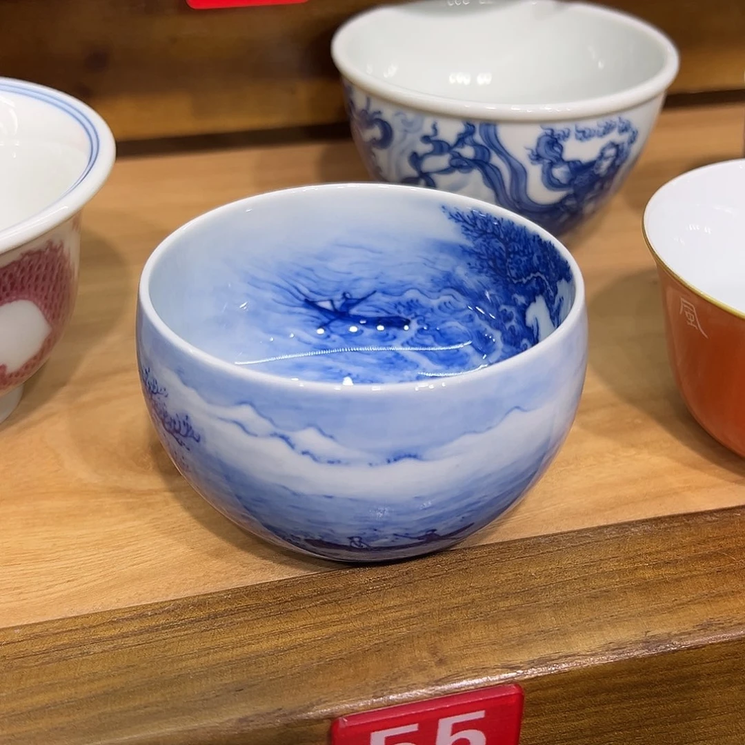 茶****手工青花寒江捕鱼品茗杯