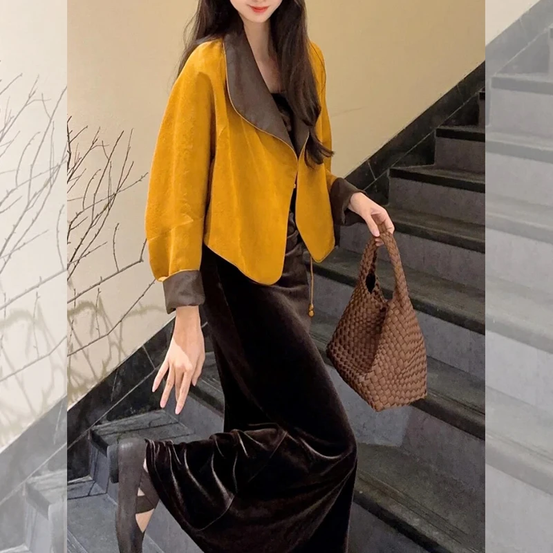 2025秋季新款老钱风新中式女装国风黄色外套时尚高端漂亮短款上衣