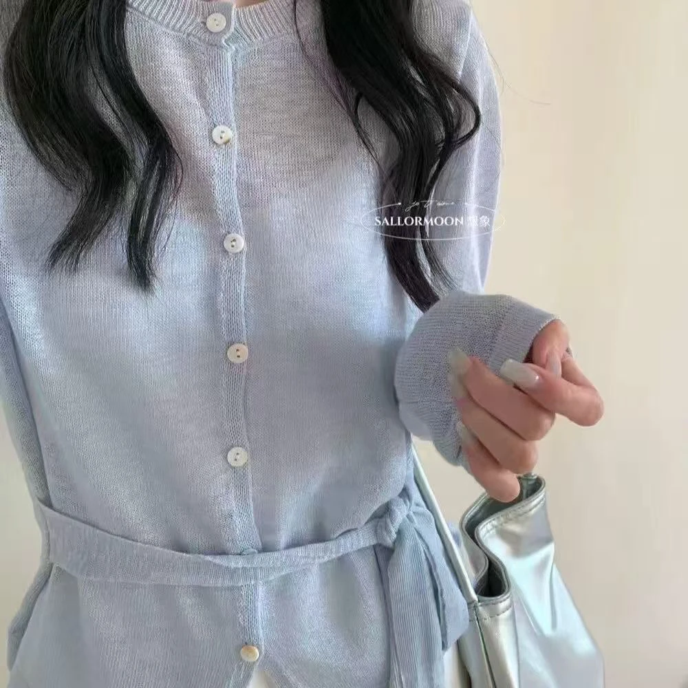 ZEMALA薄款韩版小众圆领女装长袖女毛针织衫红色时尚夏季