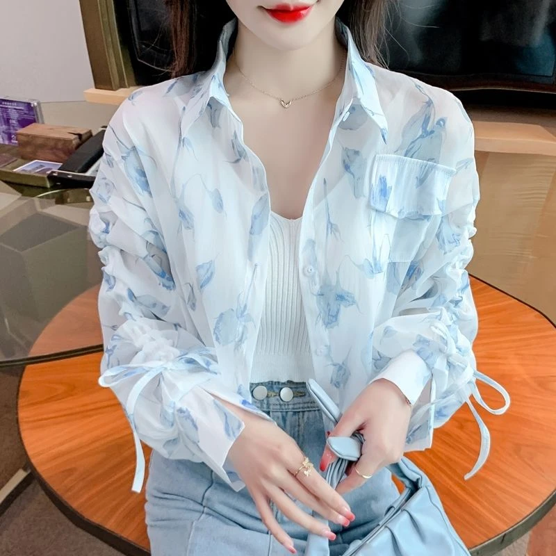 短款防晒衣女2023新款夏季薄款长袖衬衫时尚洋气抽绳外套开衫睡衣