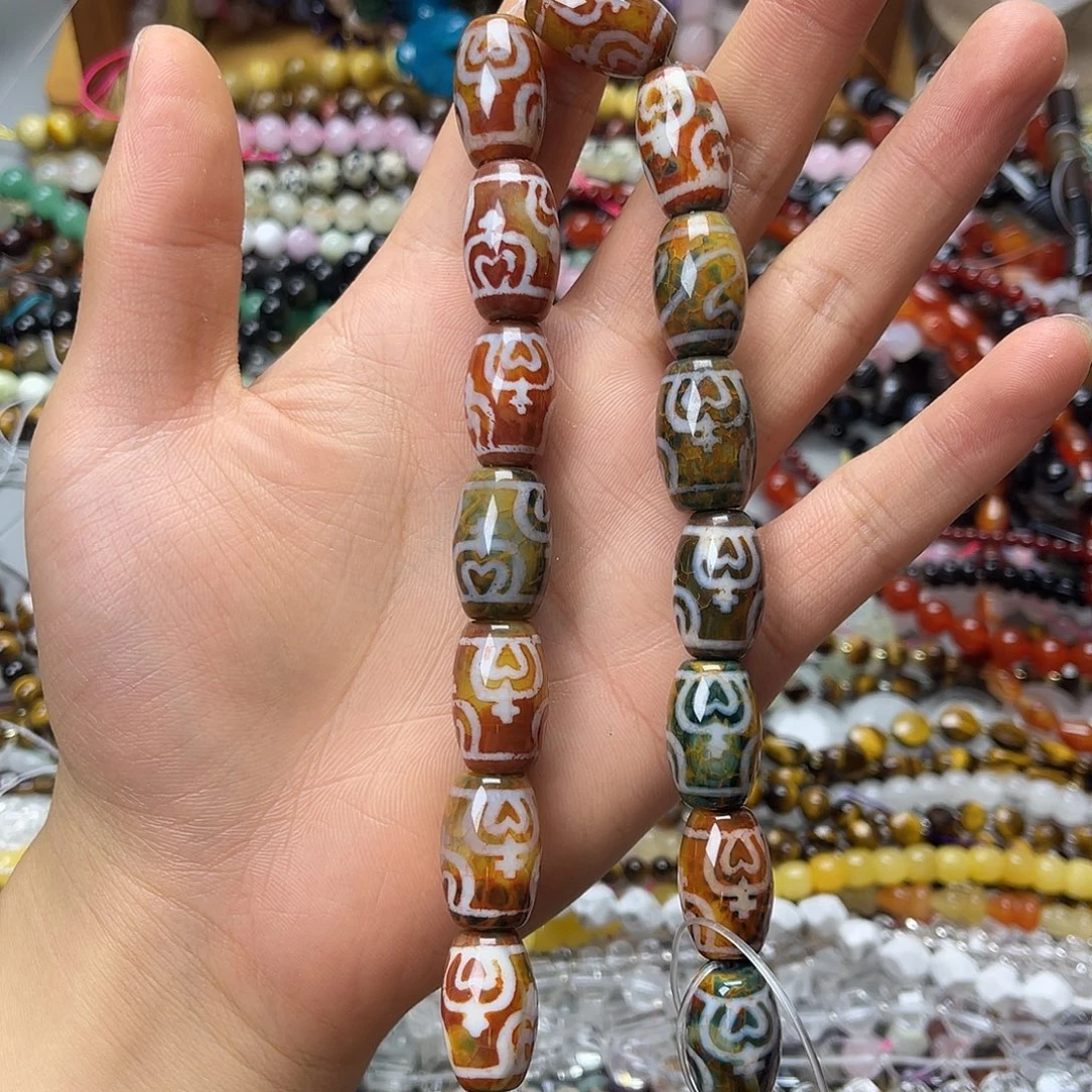 玛瑙/玉髓未镶嵌珠宝半成品13.5×21.5手绘玛天珠15颗