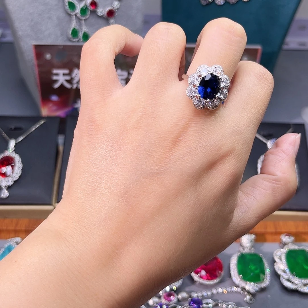 戒指蓝宝石银S925镶嵌a 5