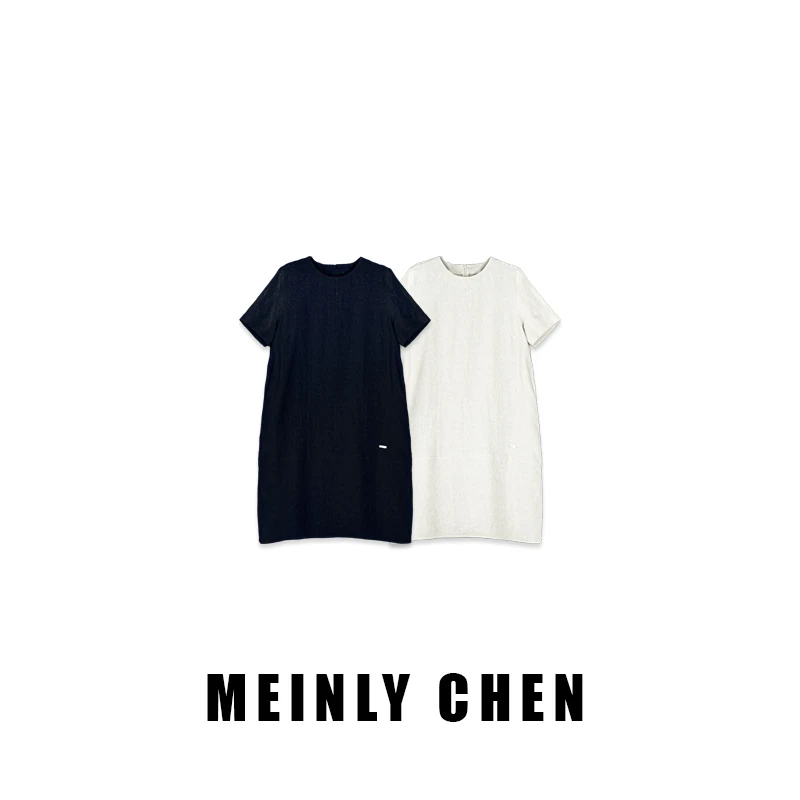 【MEINLY  CHEN】【双色麻裙】高端设计师款时尚百搭连衣裙8250219