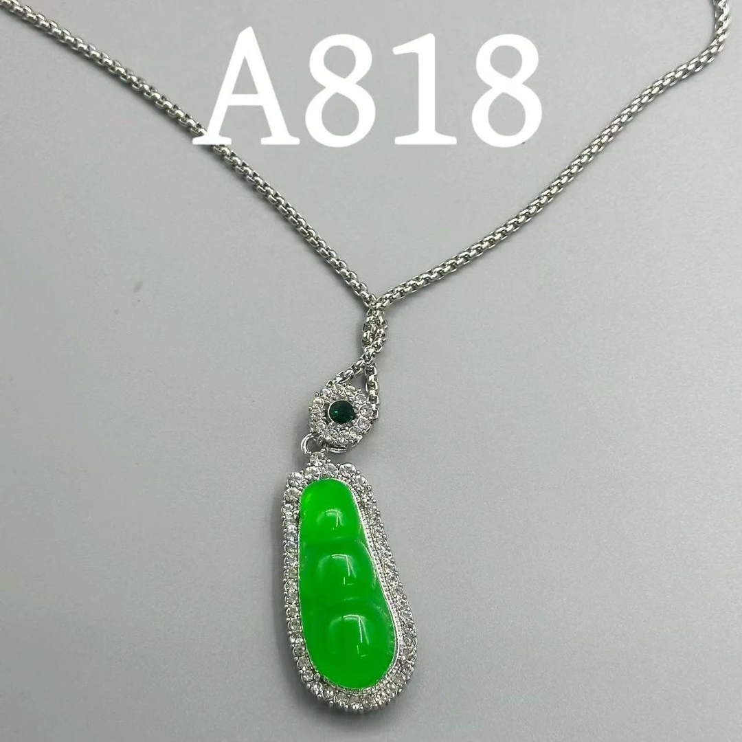 铜合金项链 A818项链气质绿色简约镶嵌坠链素款时尚百搭