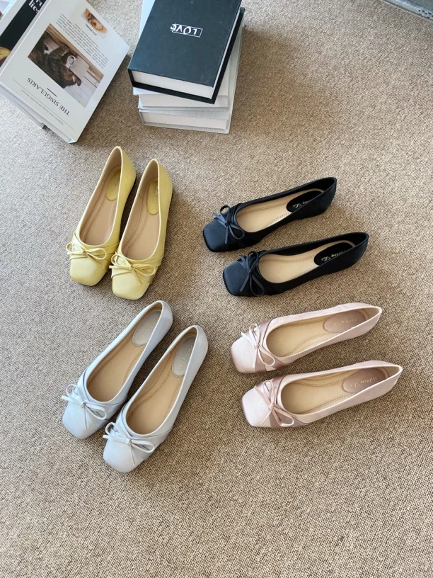 6318-7绝美气质绸缎方头单鞋2025春秋季新款配裙子