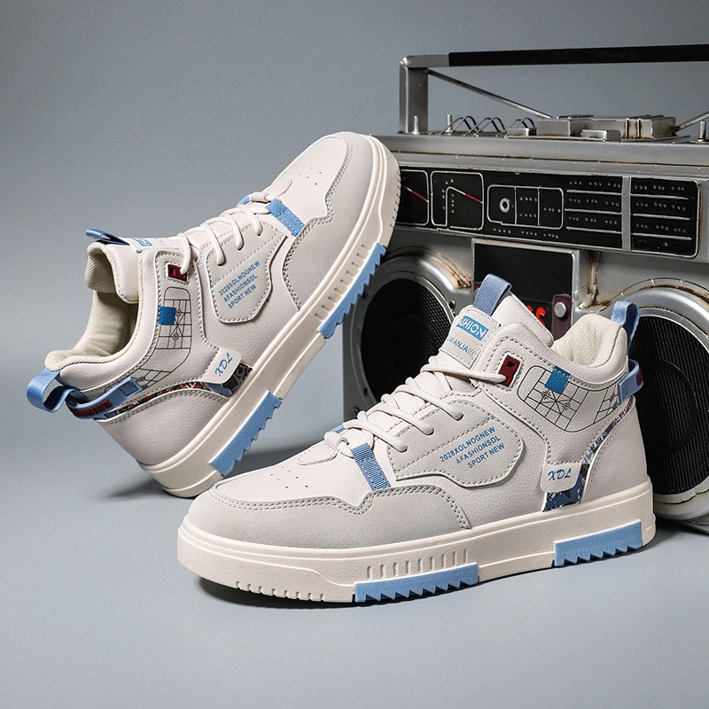 男鞋高帮皮面防水休闲鞋子男潮鞋百搭上班运动板鞋子男软底T019