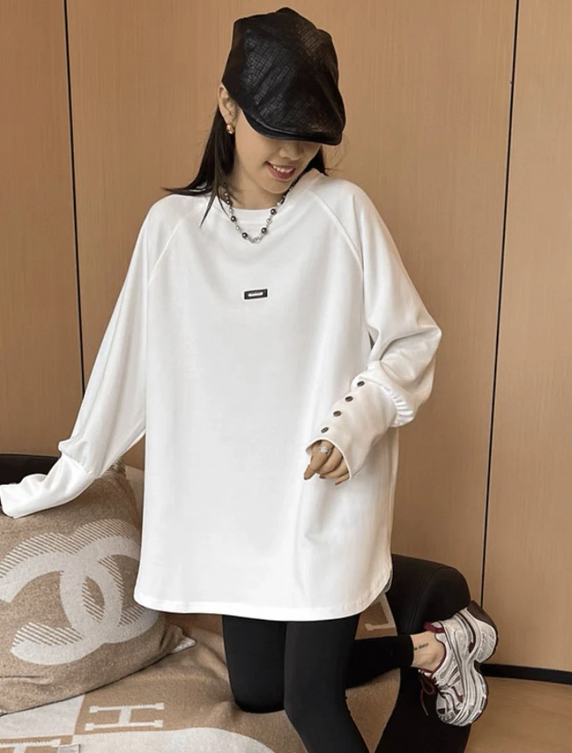 宽松型长袖圆领T恤套头韩版春季宽松中长款秋季时尚秋冬