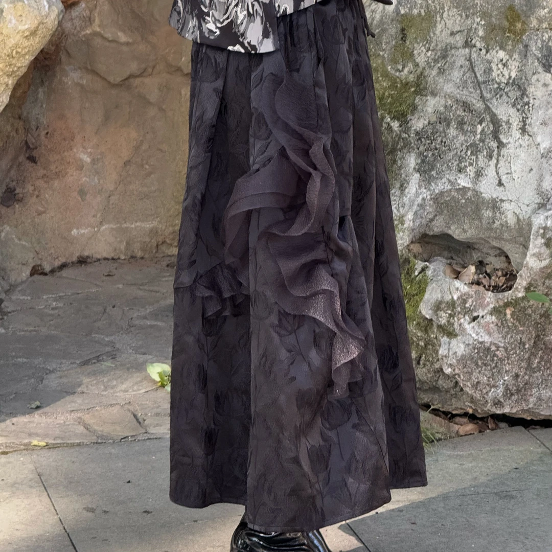 【芊茹韵】新中式夏季民族风复古提花百搭半身裙QRY25034