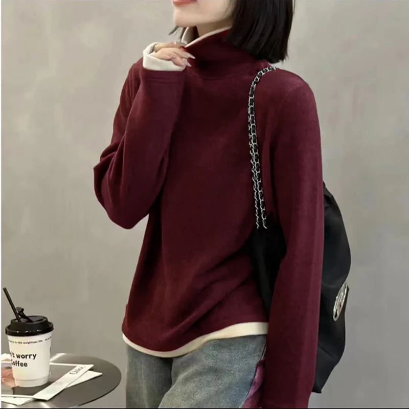 31258新款双面德绒加厚保暖纯色半高领女士减龄打底衫上衣女