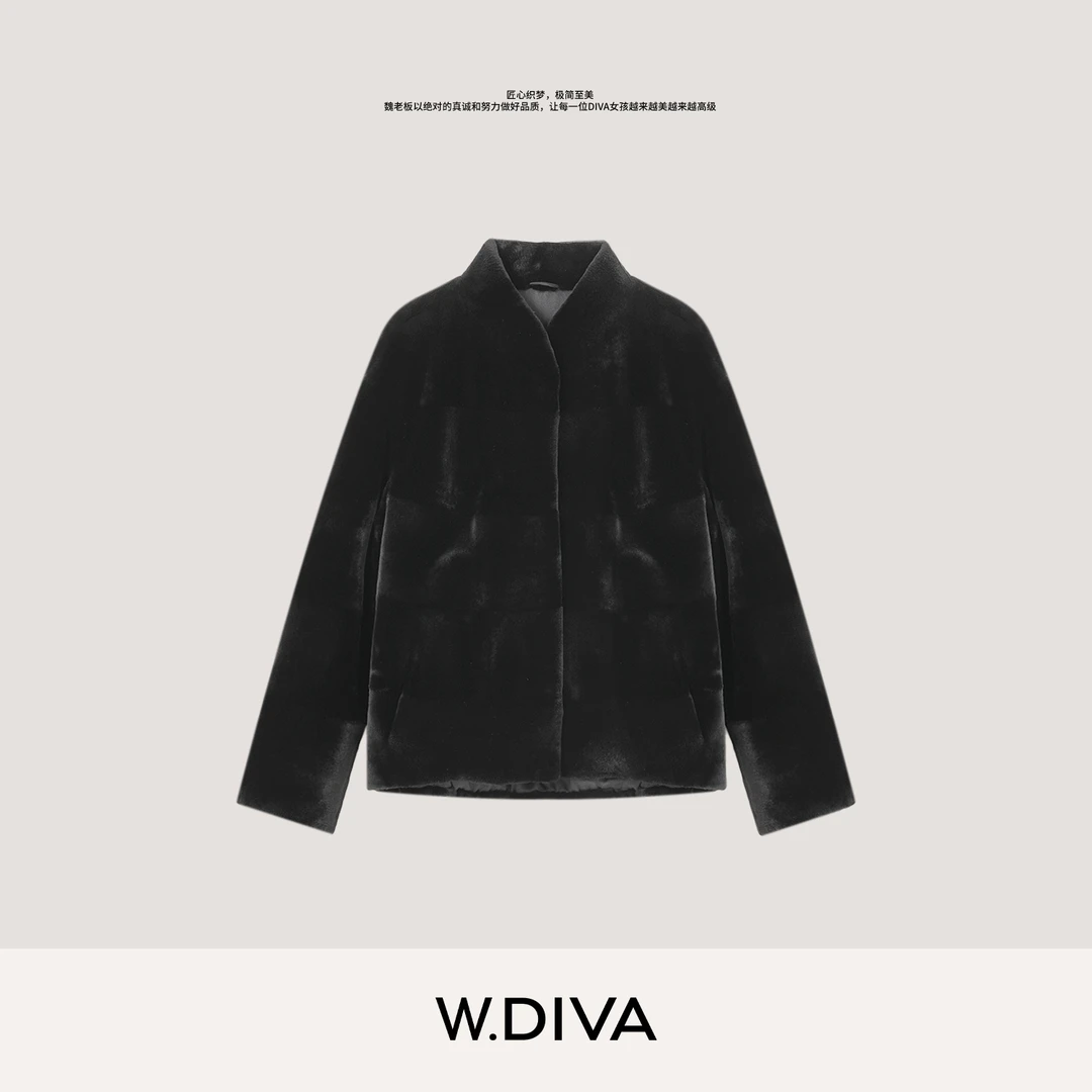 W.Diva【黎色】貂绒进口极奢轻复古小V领水貂皮草外套54C103081