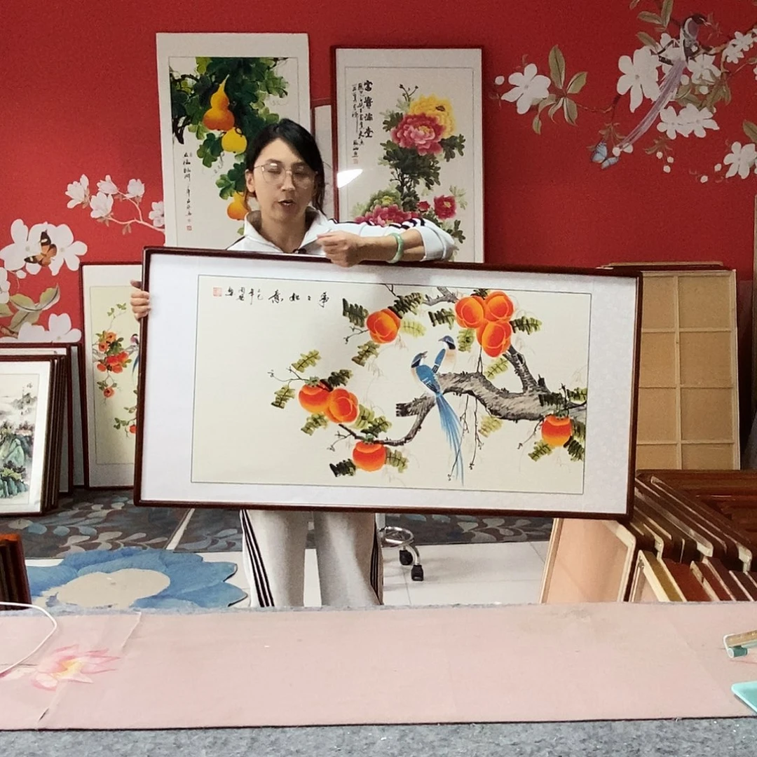 国画手写手绘国画作品带框包邮62✖️122