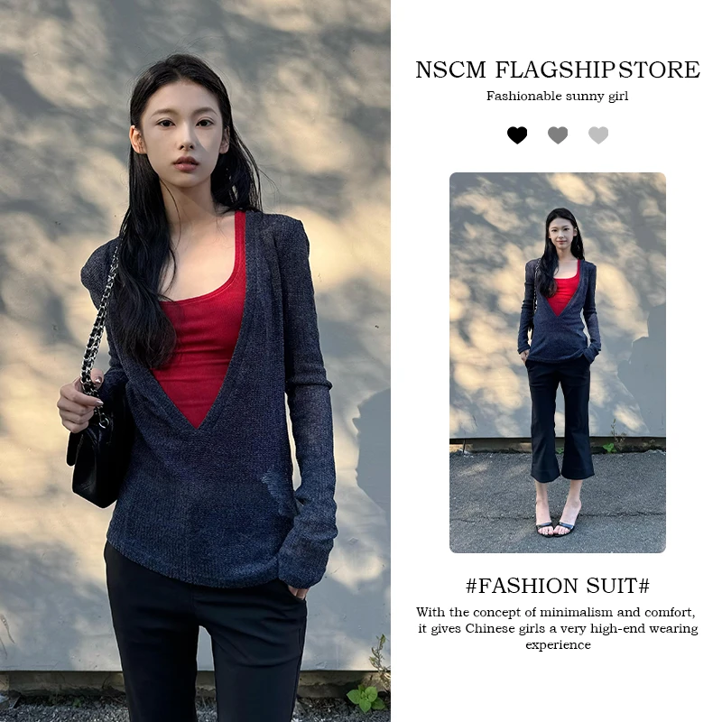 NSCM秋季新款女生韩系ins衣服薄款罩衫韩系显瘦背心修身直筒裤