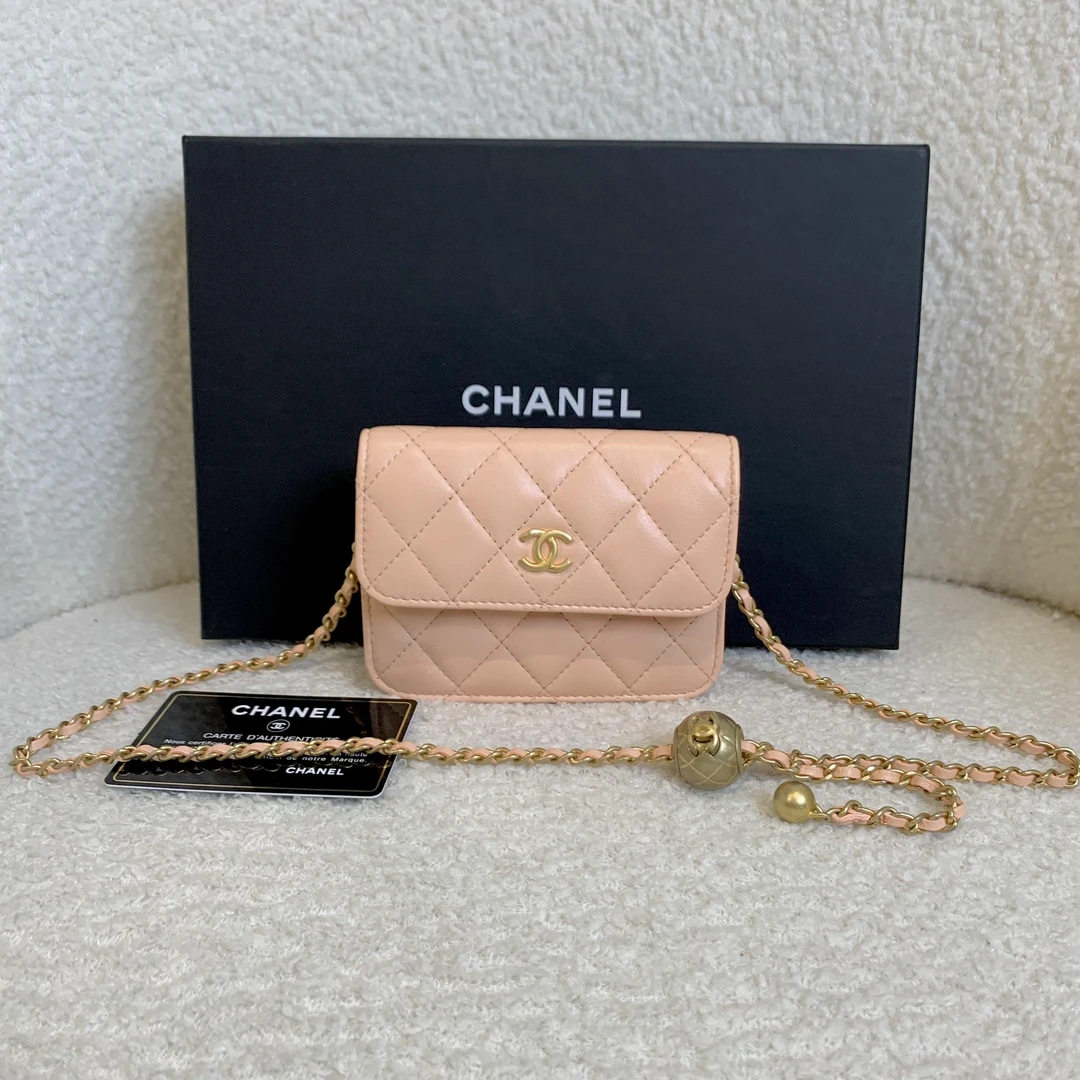 99新 Chanel/香奈儿 壹臻裸粉色金球mini腰包31开 25293475