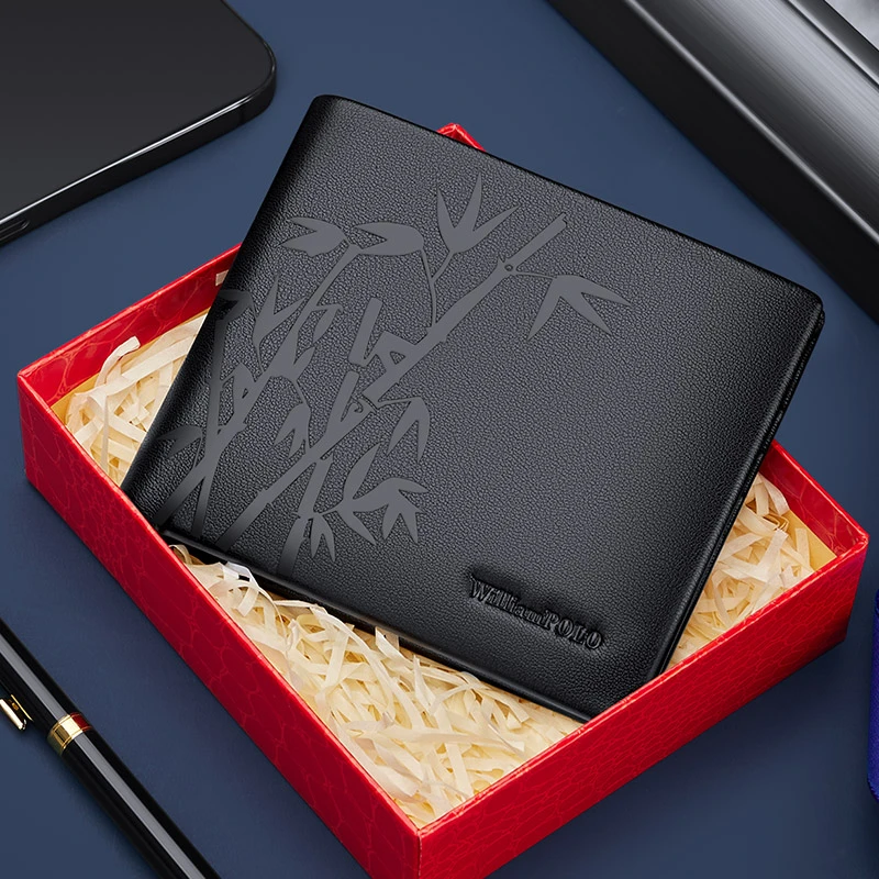 英皇保罗男士真皮钱包竹子高端时尚商务百搭进口头层牛皮卡包钱夹