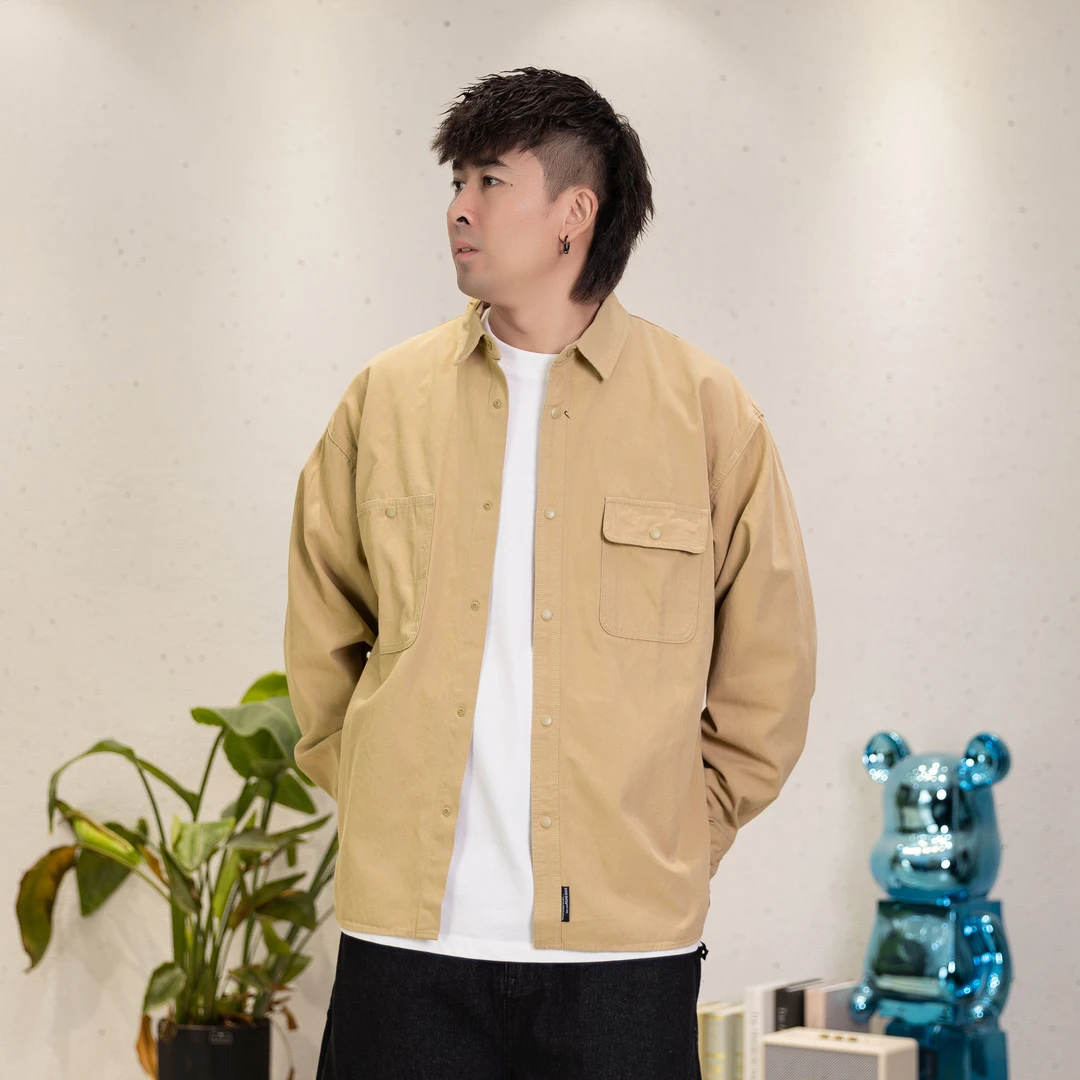 美式复古阿美咔叽工装衬衫男长袖重磅纯棉水洗宽松休闲外套