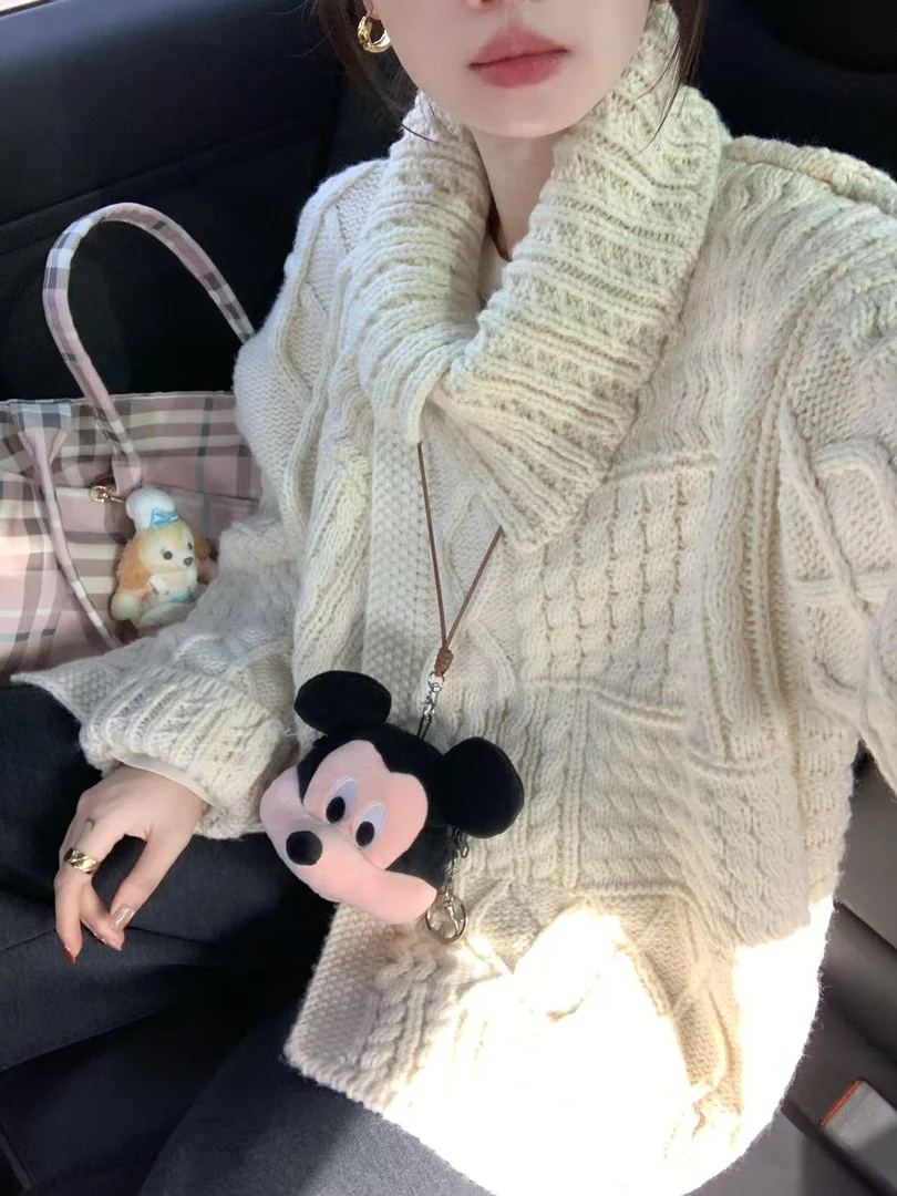 韩代立体麻花翻领加厚毛衣开衫女2025冬季新款加厚阔腿裤两件套