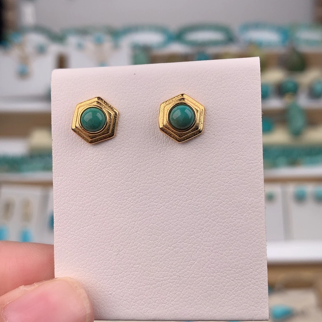 绿松石银S925镶嵌耳饰