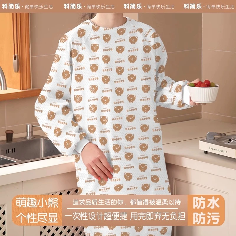 2024新款一次性无纺布围裙透气家用厨房做饭防水防油加厚耐磨罩衣