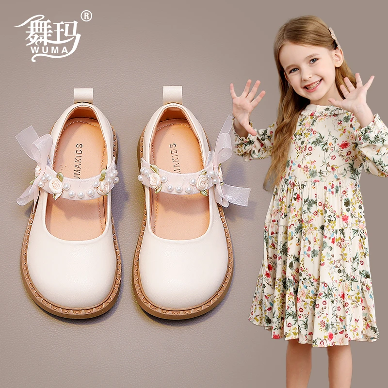 女童鞋子儿童公主小皮鞋2025春秋季新款女孩软底蝴蝶结单鞋518102