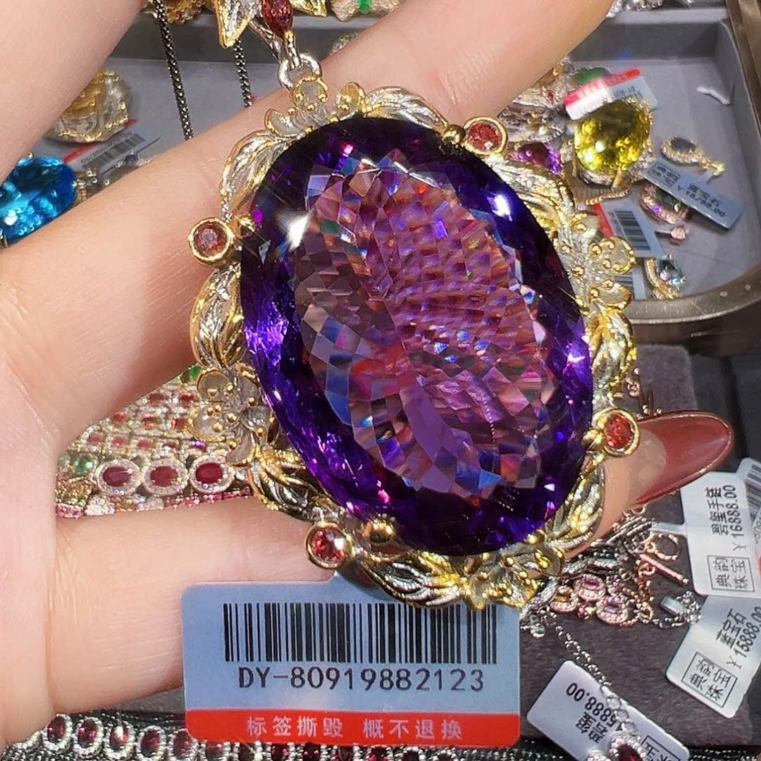 颈饰银S925镶嵌紫晶心**海