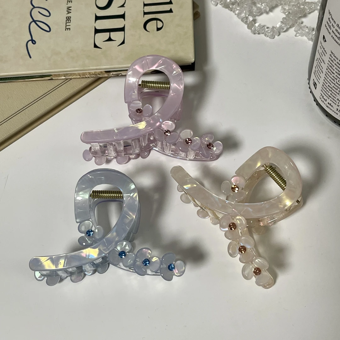 韩系镶钻花朵抓夹春夏甜美气质百搭鲨鱼夹高级感简约