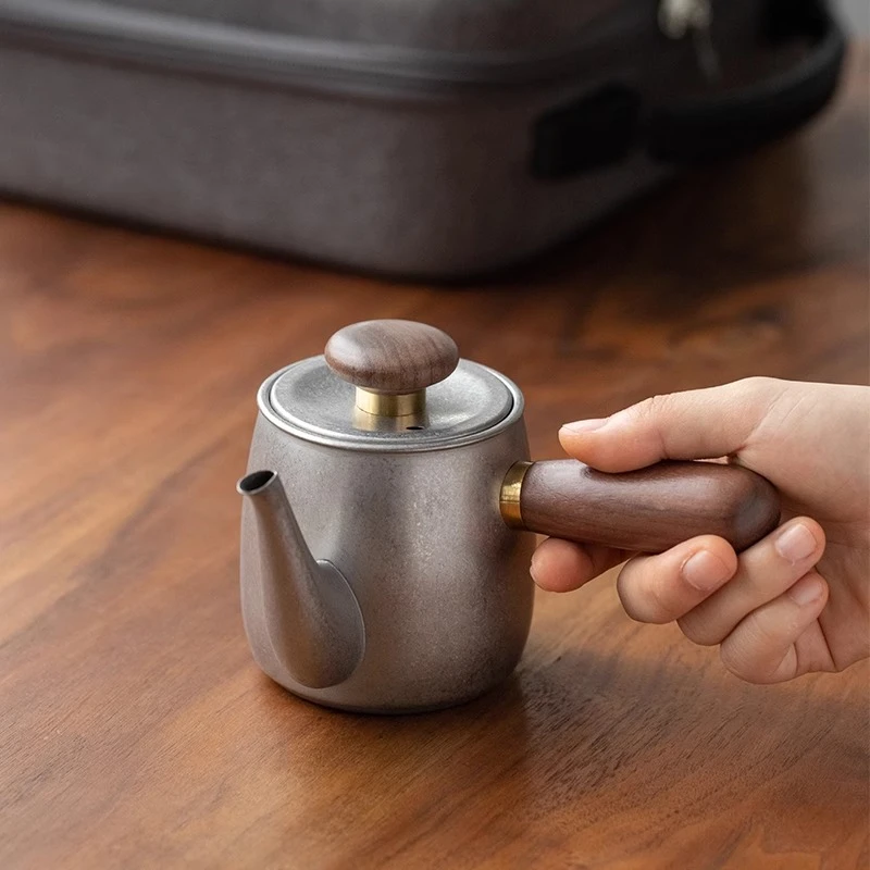 小Q手冲咖啡壶复古家用咖啡壶日式咖啡分享壶便携式不锈钢侧把壶